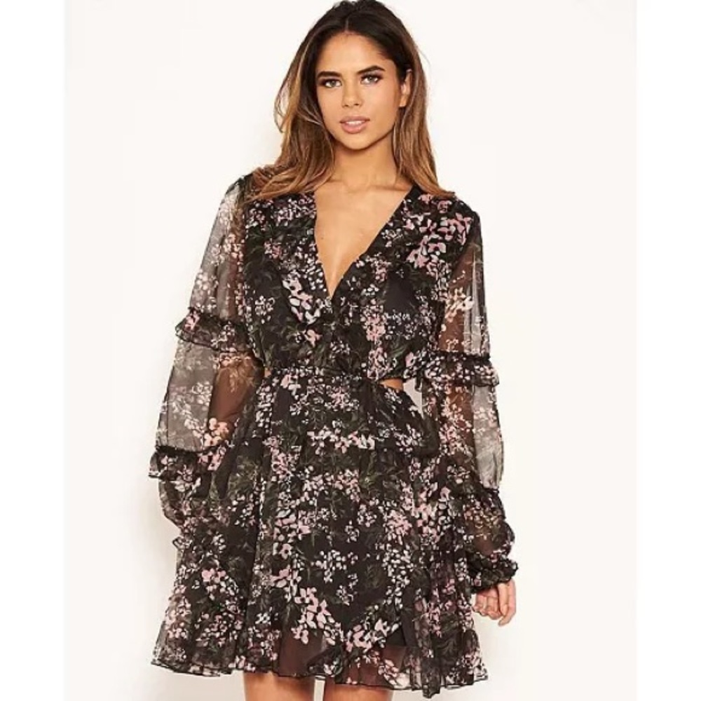 AX Paris black floral chiffon cut out dress.